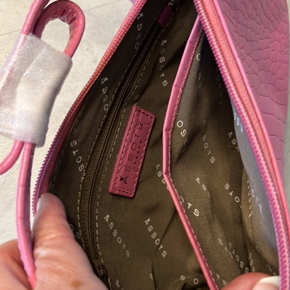 Zara Assots Genuine Leather CrocPatterned NWT shoulder bag Pink/ Gold hardware - Picture 12 of 14